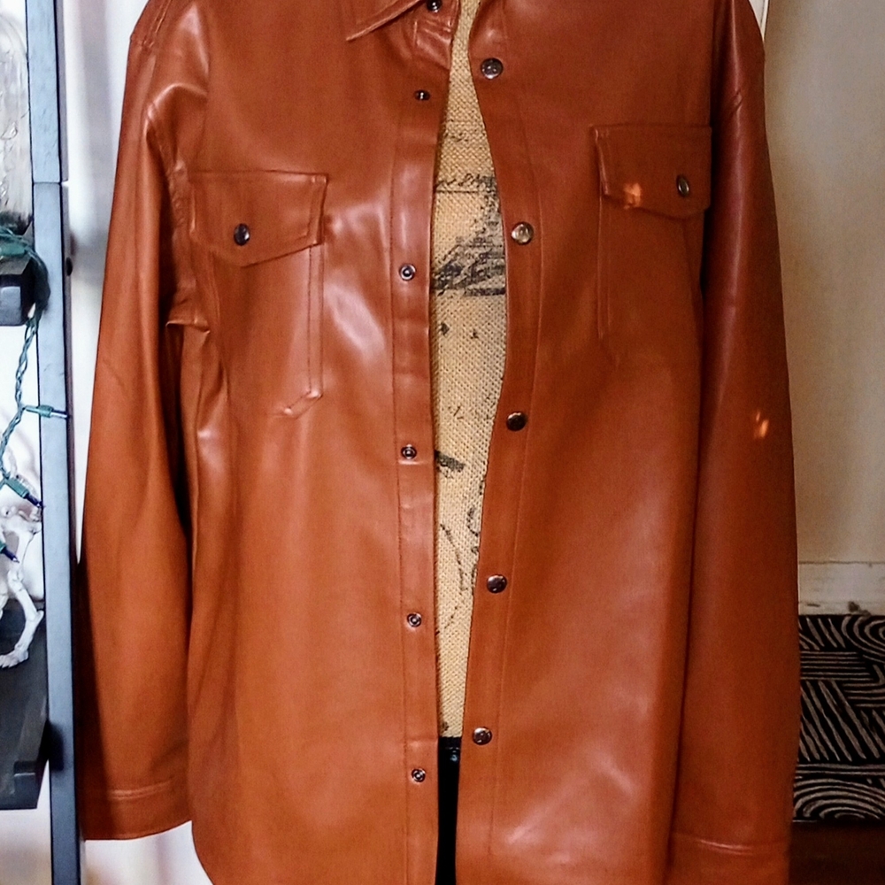 Unisex Brown Faux Leather Shirt